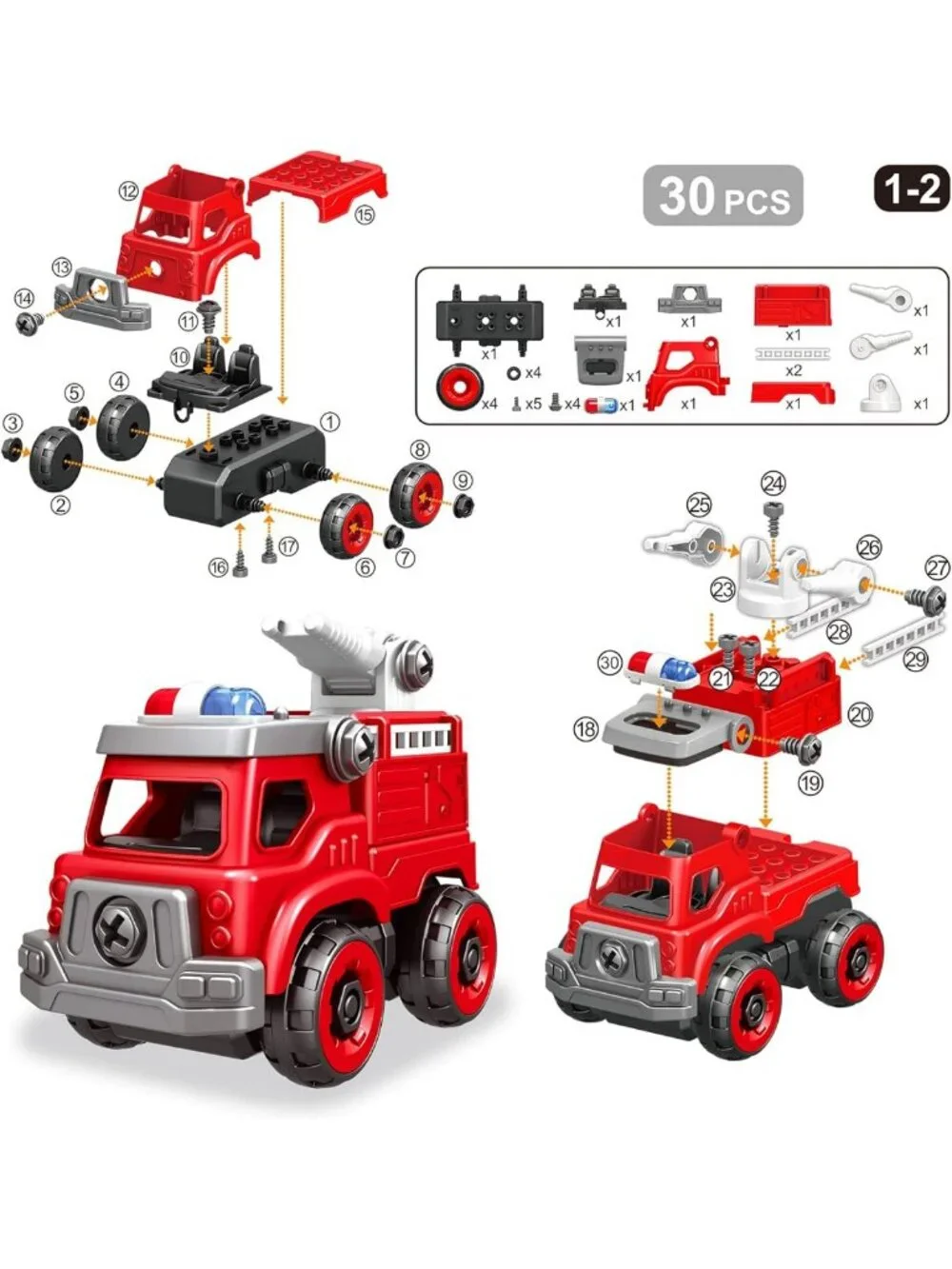 4-in-1 DIY Take Apart Fire Truck Toy with Electric Drill, STEM Building Set for